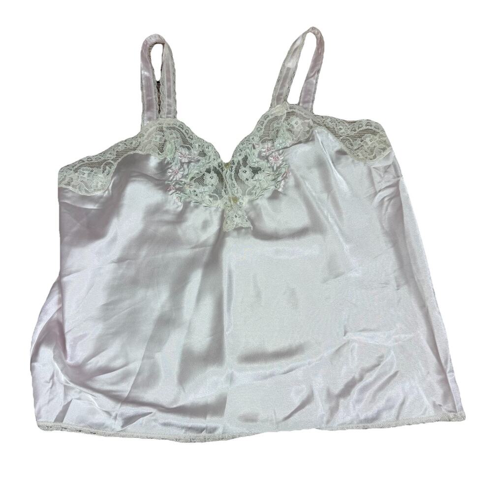 Vintage Lindsey Blake Pink Camisole Large Satin Lace Floral Embroidery Beaded
